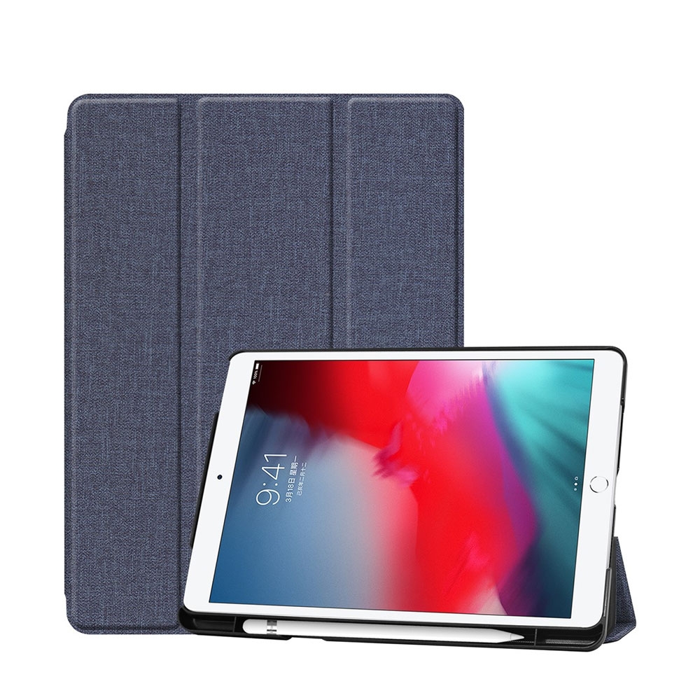 Image of iPad 10.2" (2021/2020/2019) Tasche Smart Cover Schutzhülle Stoff Design mit Apple Pencil Halter - Blau bei Apfelkiste.ch