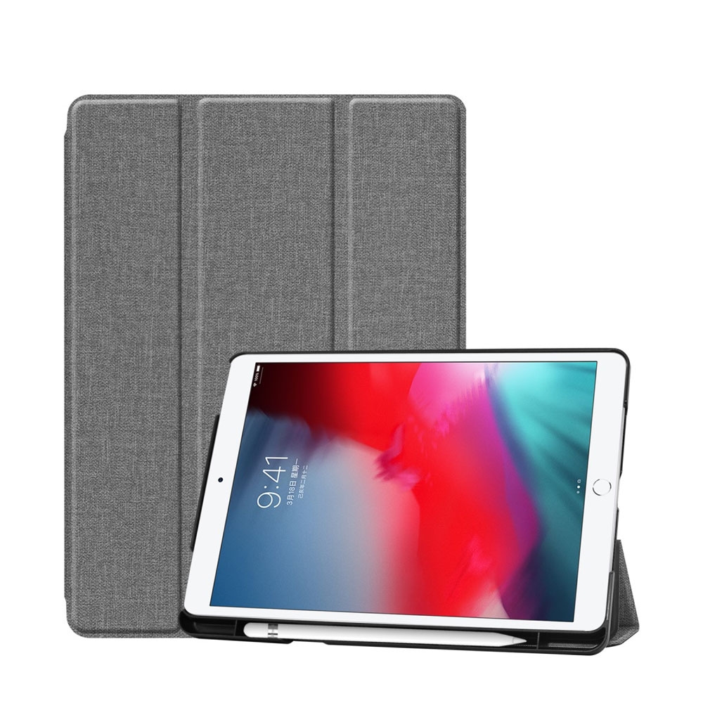 Image of iPad 10.2" (2021/2020/2019) Tasche Smart Cover Schutzhülle Stoff Design mit Apple Pencil Halter - Grau bei Apfelkiste.ch