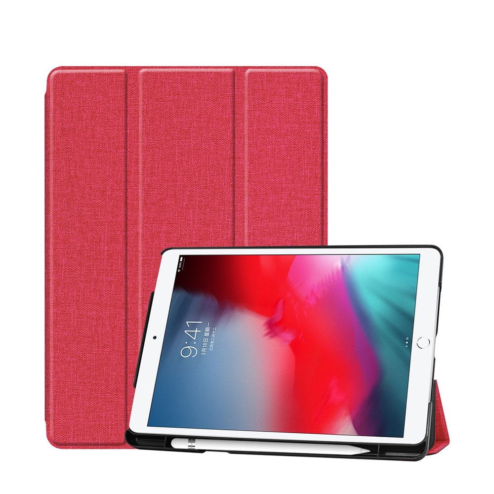 Image of iPad 10.2" (2021/2020/2019) Tasche Smart Cover Schutzhülle Stoff Design mit Apple Pencil Halter - Rot bei Apfelkiste.ch