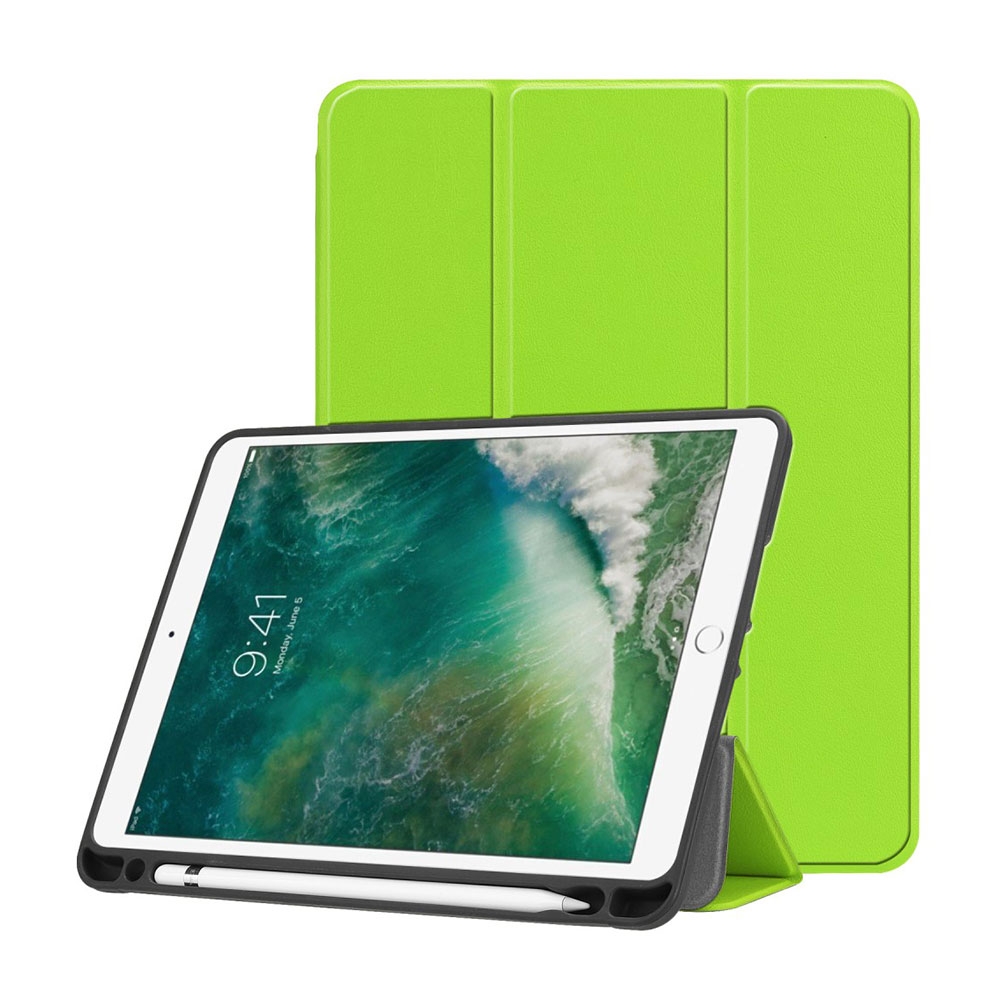 Image of iPad 9.7" (2018/2017) Leder Tasche Smart Case Hülle + Apple Pencil Halter - Grün bei Apfelkiste.ch