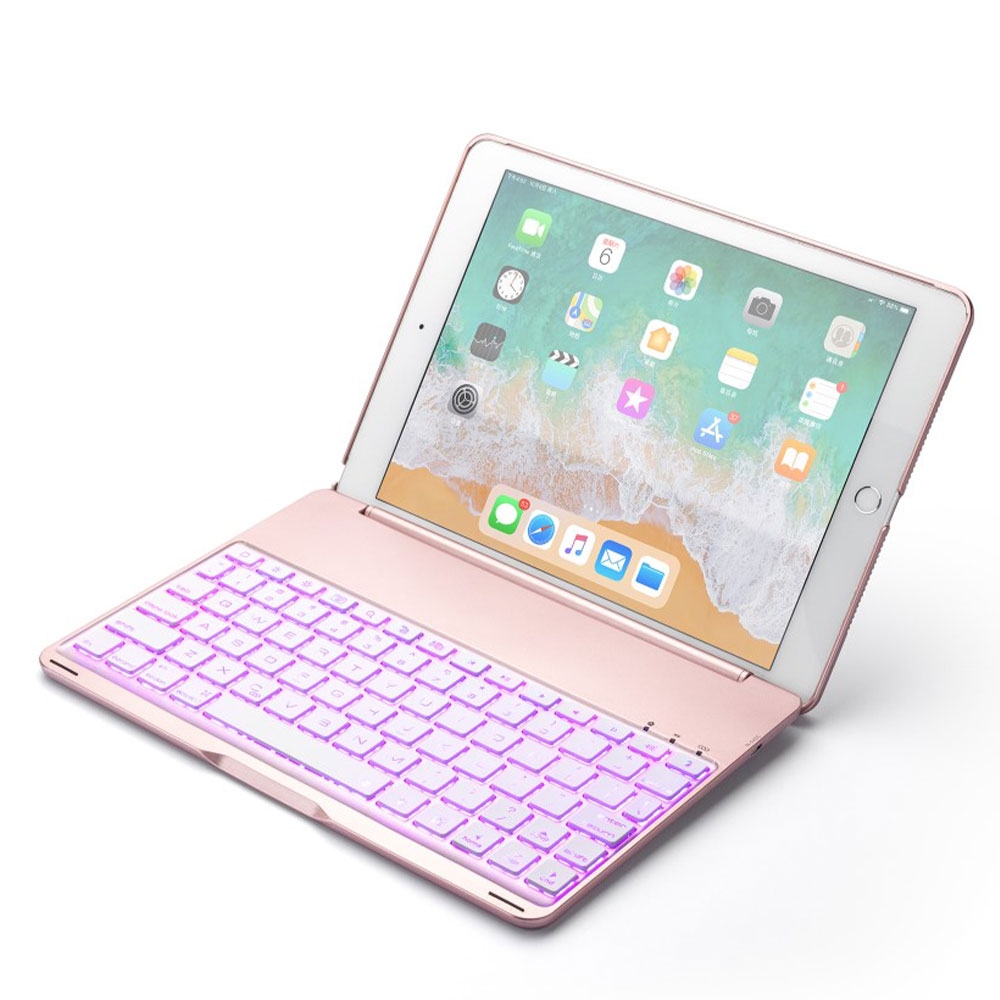 Image of iPad 9.7" (2018/2017) Schutzhülle mit Bluetooth Tastatur LED Backlight - Roségold bei Apfelkiste.ch