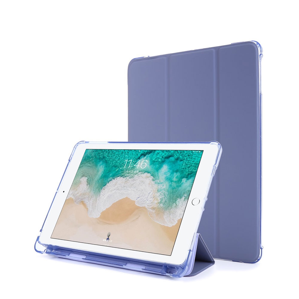 Image of iPad 9.7 (2018/2017) / iPad Air / iPad Air 2 Smart Cover Hülle Gummi Case + Apple Pencil Halterung - Lavendel / Transparent bei Apfelkiste.ch