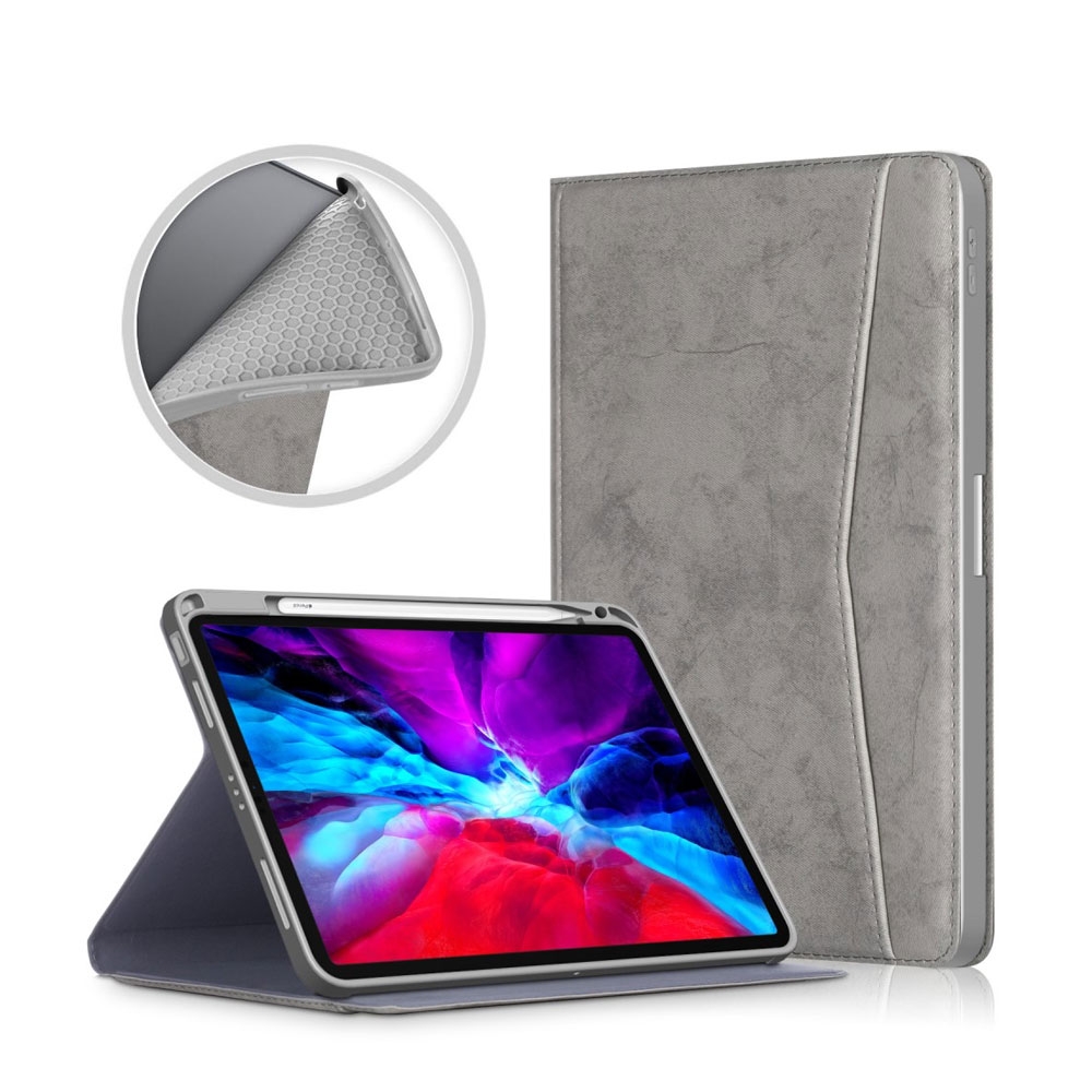Image of iPad Air 10.9" (2022/2020) Vintage Leder Tasche Smart Case Hülle Apple Pencil Halterung - Grau bei Apfelkiste.ch