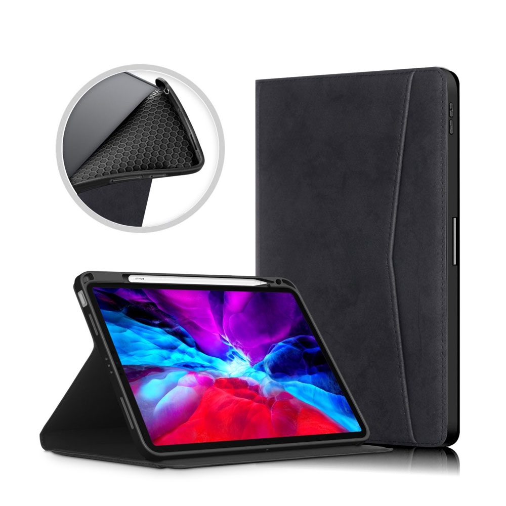 Image of iPad Air 10.9" (2022/2020) Vintage Leder Tasche Smart Case Hülle Apple Pencil Halterung - Schwarz bei Apfelkiste.ch