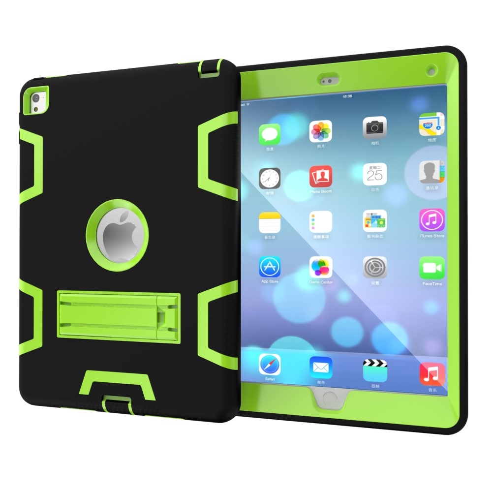 Image of iPad Air 2 Hybrid Outdoor Gummi Case Hülle mit Aufsteller - Schwarz / Grün bei Apfelkiste.ch