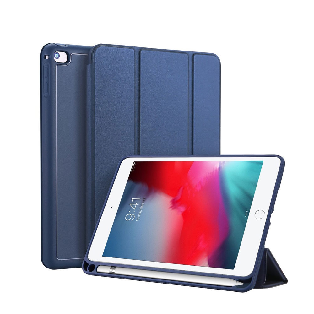 Image of Dux Ducis - iPad Mini 5 (2019) / iPad Mini 4 Tasche Smart Cover Gummi Schutzhülle + Apple Pencil Halter - Blau bei Apfelkiste.ch