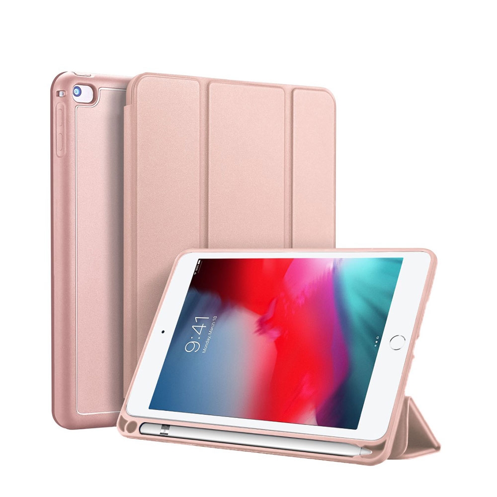Image of Dux Ducis - iPad Mini 5 (2019) / iPad Mini 4 Tasche Smart Cover Gummi Schutzhülle + Apple Pencil Halter - Roségold bei Apfelkiste.ch