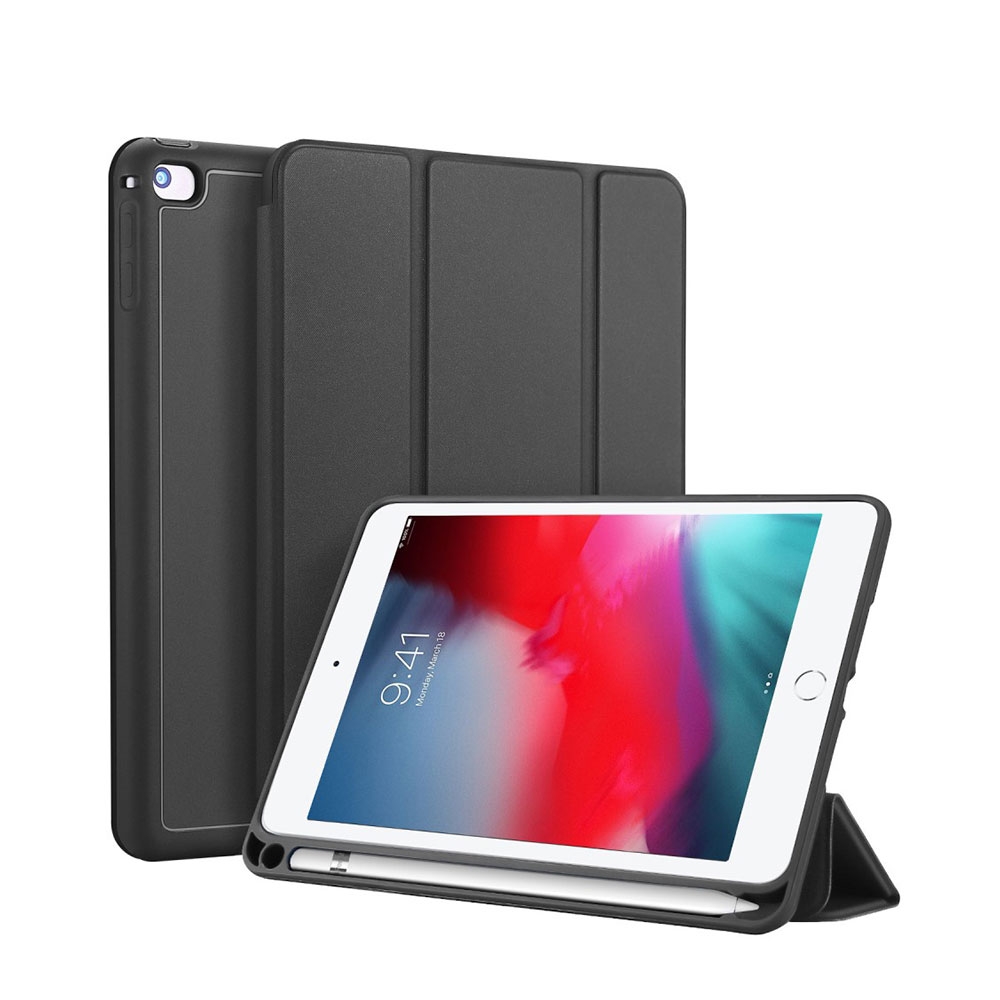 Image of Dux Ducis - iPad Mini 5 (2019) / iPad Mini 4 Tasche Smart Cover Gummi Schutzhülle + Apple Pencil Halter - Schwarz bei Apfelkiste.ch