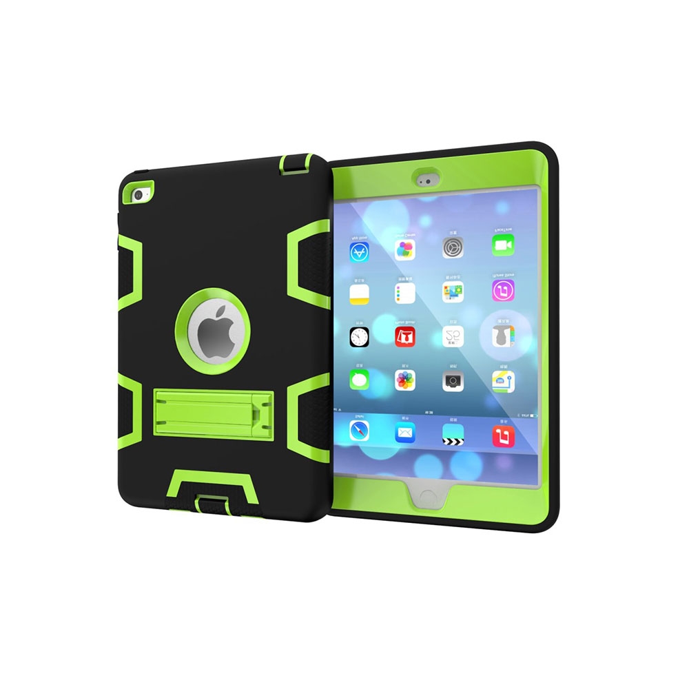 Image of iPad Mini 4 Hybrid Outdoor Gummi Case Hülle mit Aufsteller - Schwarz / Grün bei Apfelkiste.ch