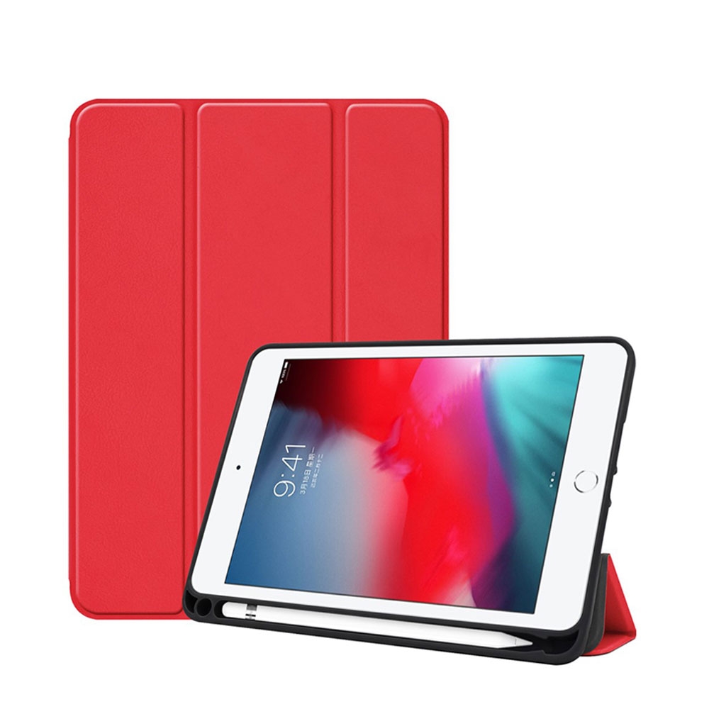 Image of iPad Mini 5 (2019) / iPad Mini 4 Leder Tasche Smart Case Hülle + Apple Pencil Halterung - Rot bei Apfelkiste.ch