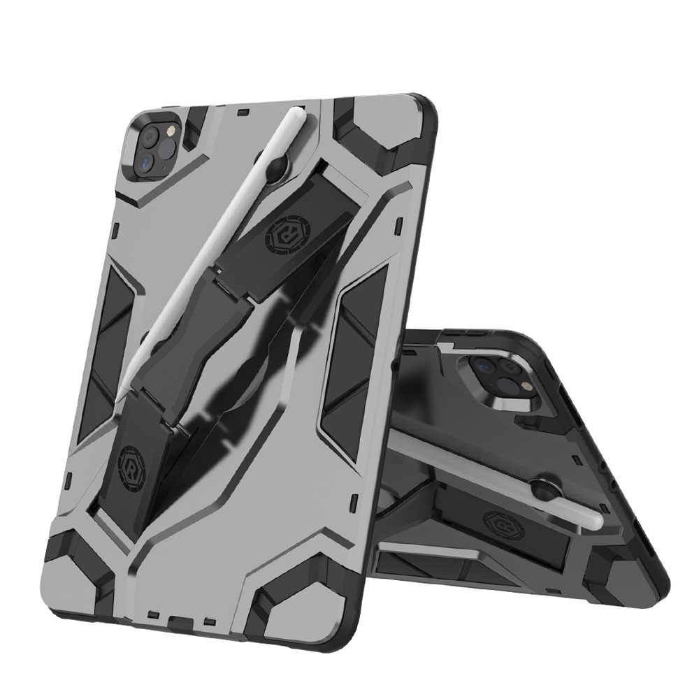Image of iPad Pro 11" (2021/2020) Hybrid Outdoor Hardcase Hülle mit Aufsteller und Handschlaufe - Grau / Schwarz bei Apfelkiste.ch