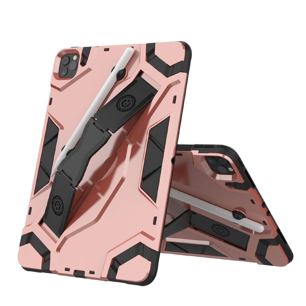 Image of iPad Pro 11" (2021/2020) Hybrid Outdoor Hardcase Hülle mit Aufsteller und Handschlaufe - Roségold / Schwarz bei Apfelkiste.ch