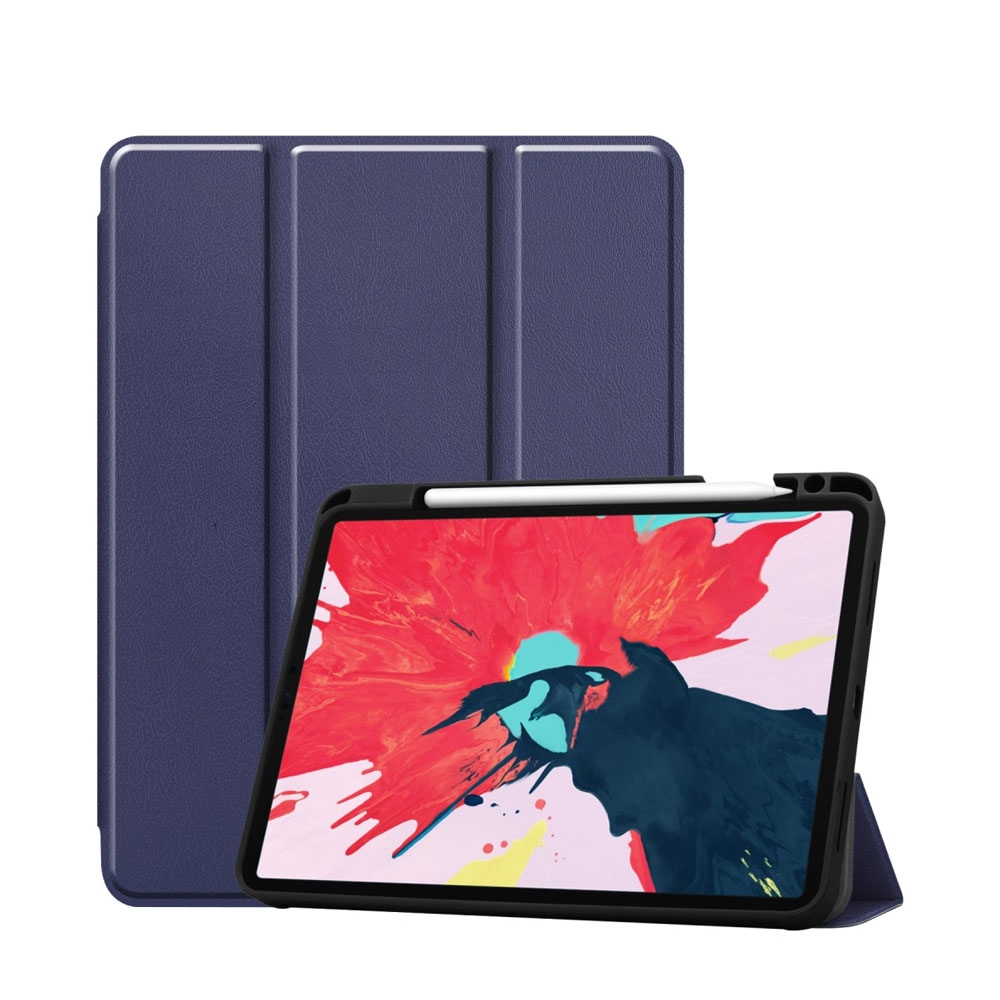 Image of iPad Pro 11" (2020/2018) Leder Tasche Smart Case Hülle + Apple Pencil Halterung - Blau bei Apfelkiste.ch