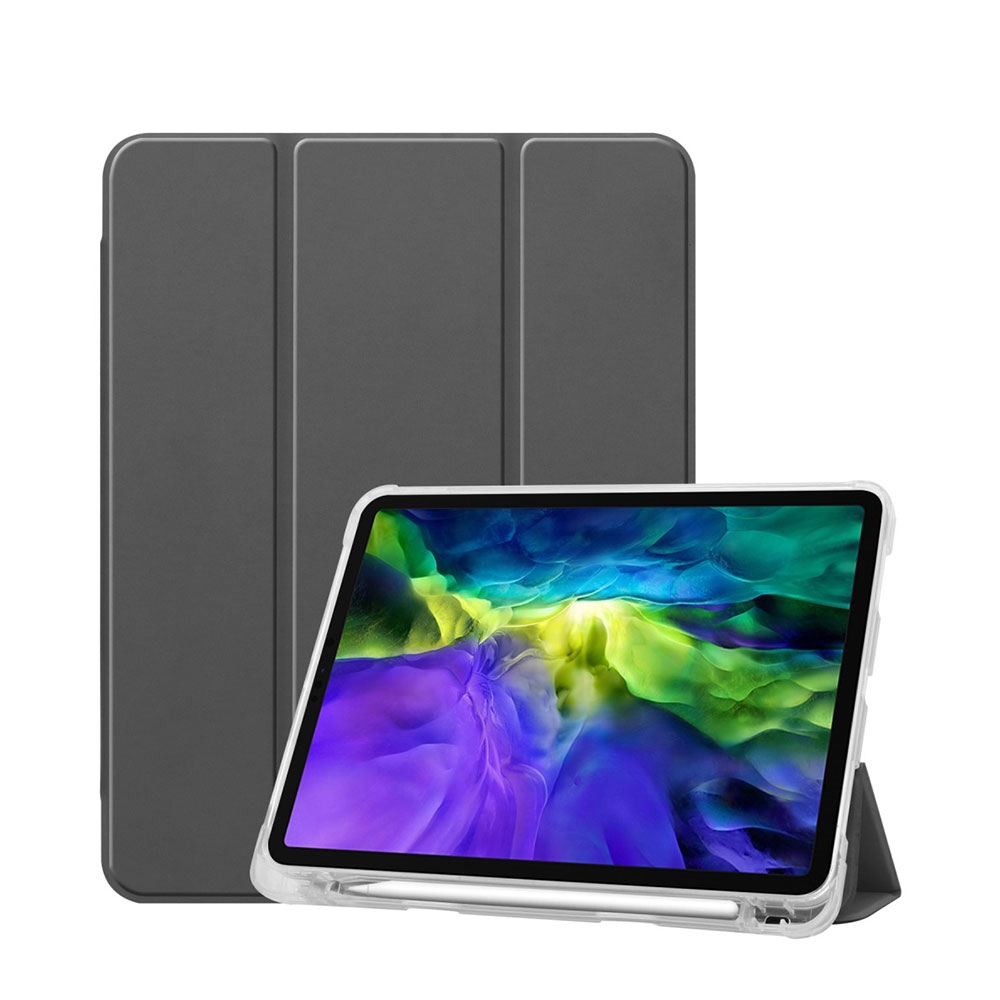 Image of iPad Pro 11" (2021/2020/2018) Smart Cover Hülle Gummi Case + Apple Pencil Halterung - Grau / Transparent bei Apfelkiste.ch