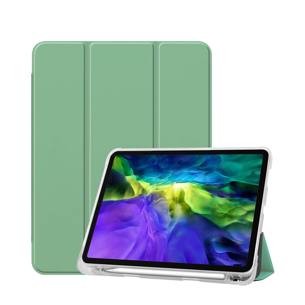 Image of iPad Pro 11" (2021/2020/2018) Smart Cover Hülle Gummi Case + Apple Pencil Halterung - Grün / Transparent bei Apfelkiste.ch