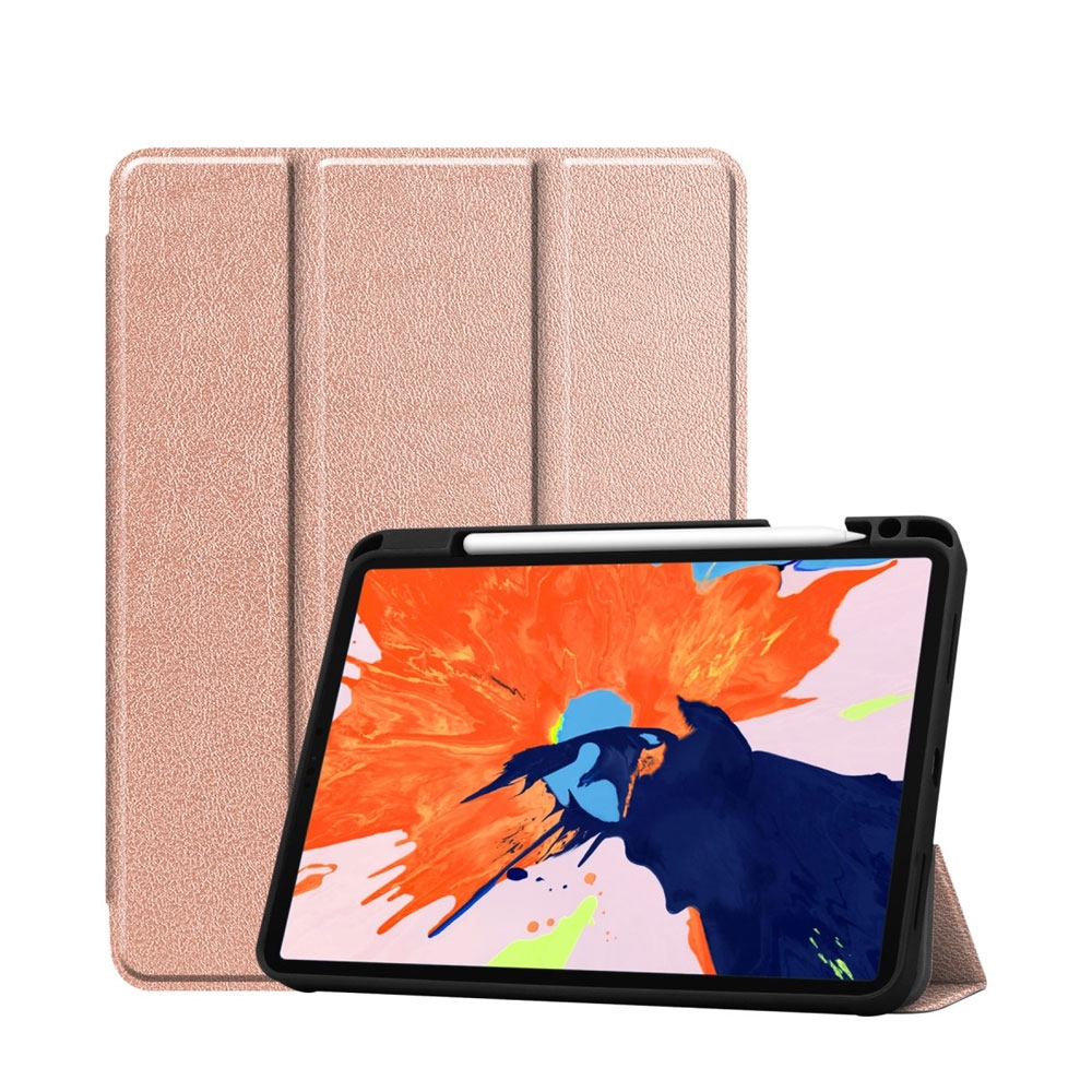 Image of iPad Pro 12.9" (2020/2018) Leder Tasche Smart Cover Schutzhülle + Apple Pencil Halter - Roségold bei Apfelkiste.ch