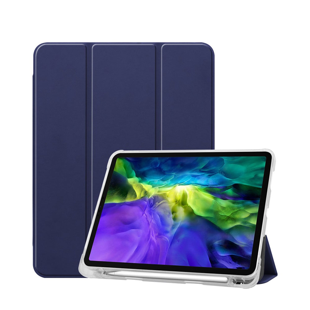 Image of iPad Pro 11" (2021/2020/2018) Smart Cover Hülle Gummi Case + Apple Pencil Halterung - Dunkelblau / Transparent bei Apfelkiste.ch