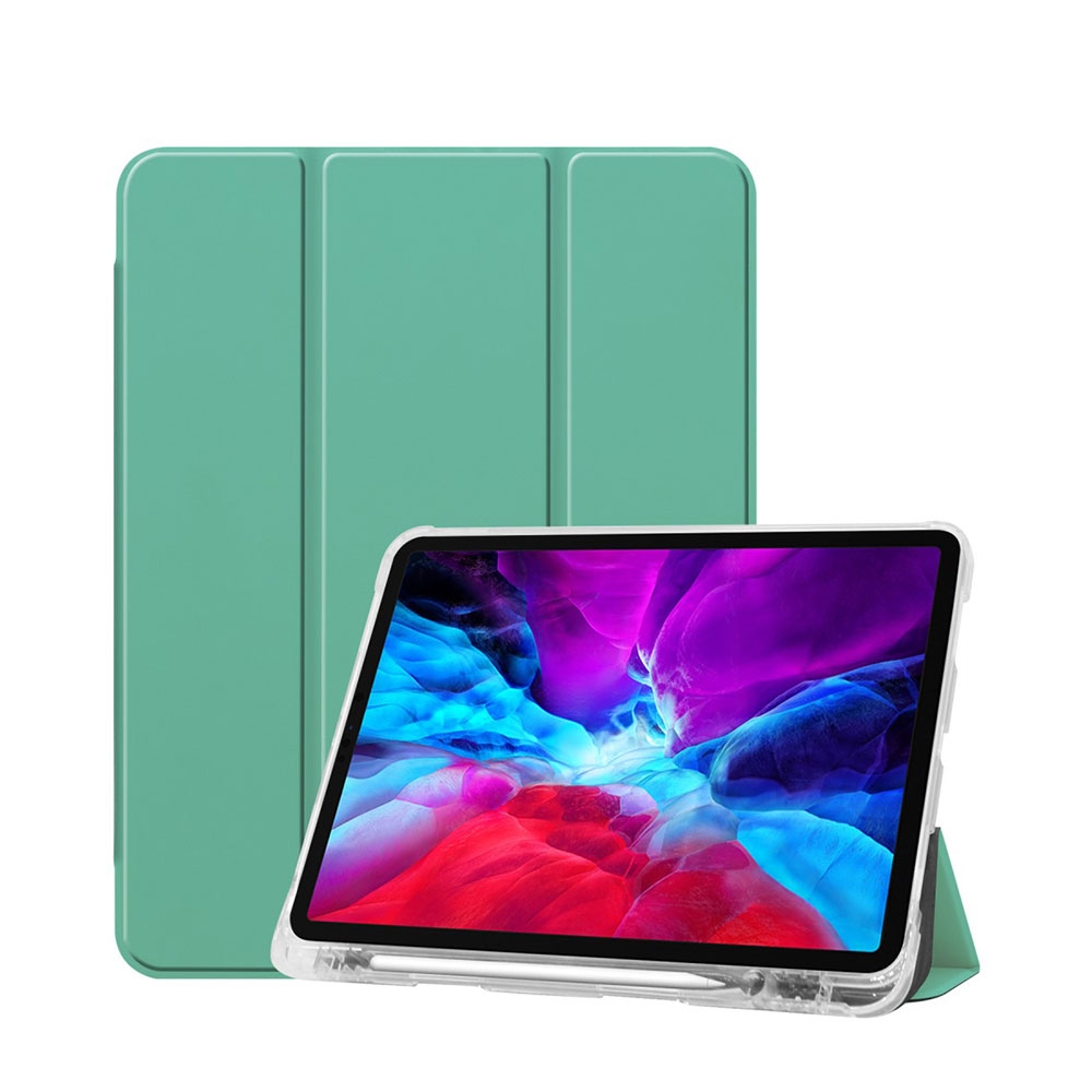 Image of iPad Pro 12.9" (2020/2018) Smart Cover Hülle Gummi Case + Apple Pencil Halterung - Hellgrün / Transparent bei Apfelkiste.ch