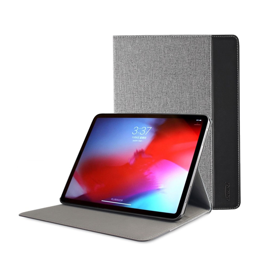 Image of iPad Pro 12.9" (2018) Tasche mit Standfunktion Stoff Design - Grau / Schwarz bei Apfelkiste.ch