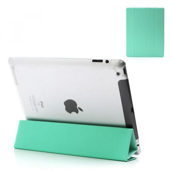 iPad 2/3/4 Leder Smart Cover Schutzhülle - Türkis / Transparent