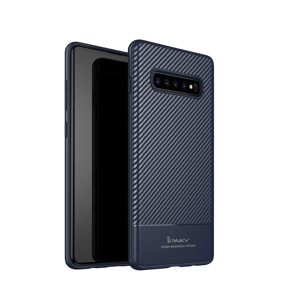 Image of IPAKY - Samsung Galaxy S10+ Plus Gummi Hülle Ultra Slim im Carbon Look - Dunkelblau bei Apfelkiste.ch
