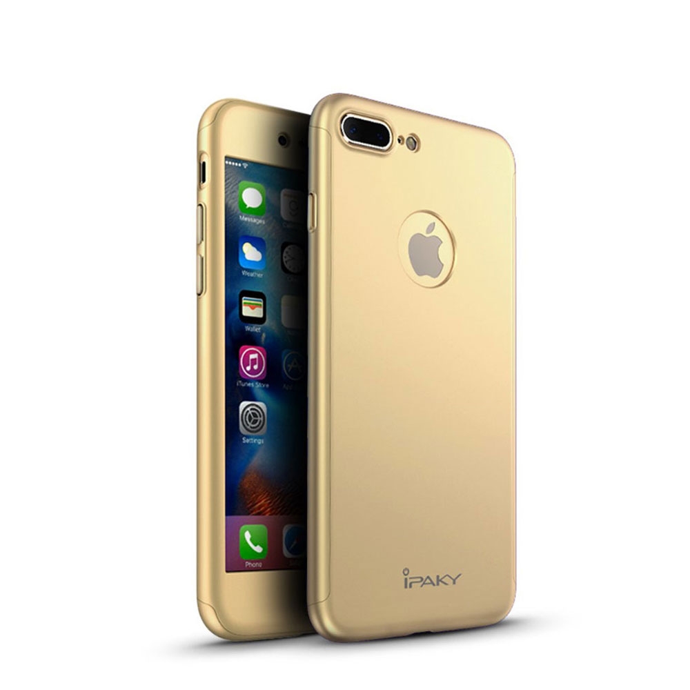 Image of IPAKY - iPhone 8 Plus / 7 Plus Dual Hardcase Schutzhülle + Panzer Glas Display Schutzfolie - Gold bei Apfelkiste.ch