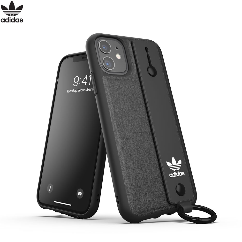 iPhone 11 Leder Hülle Hand Strap Grip Case (37604) - Schwarz