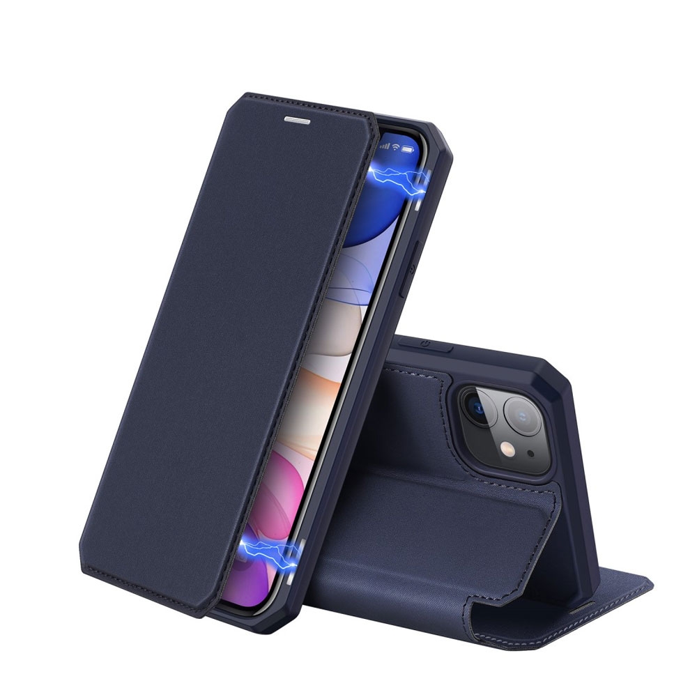 Image of Dux Ducis - iPhone 11 Magnet Flip Wallet Cover Leder Tasche - Dunkelblau bei Apfelkiste.ch