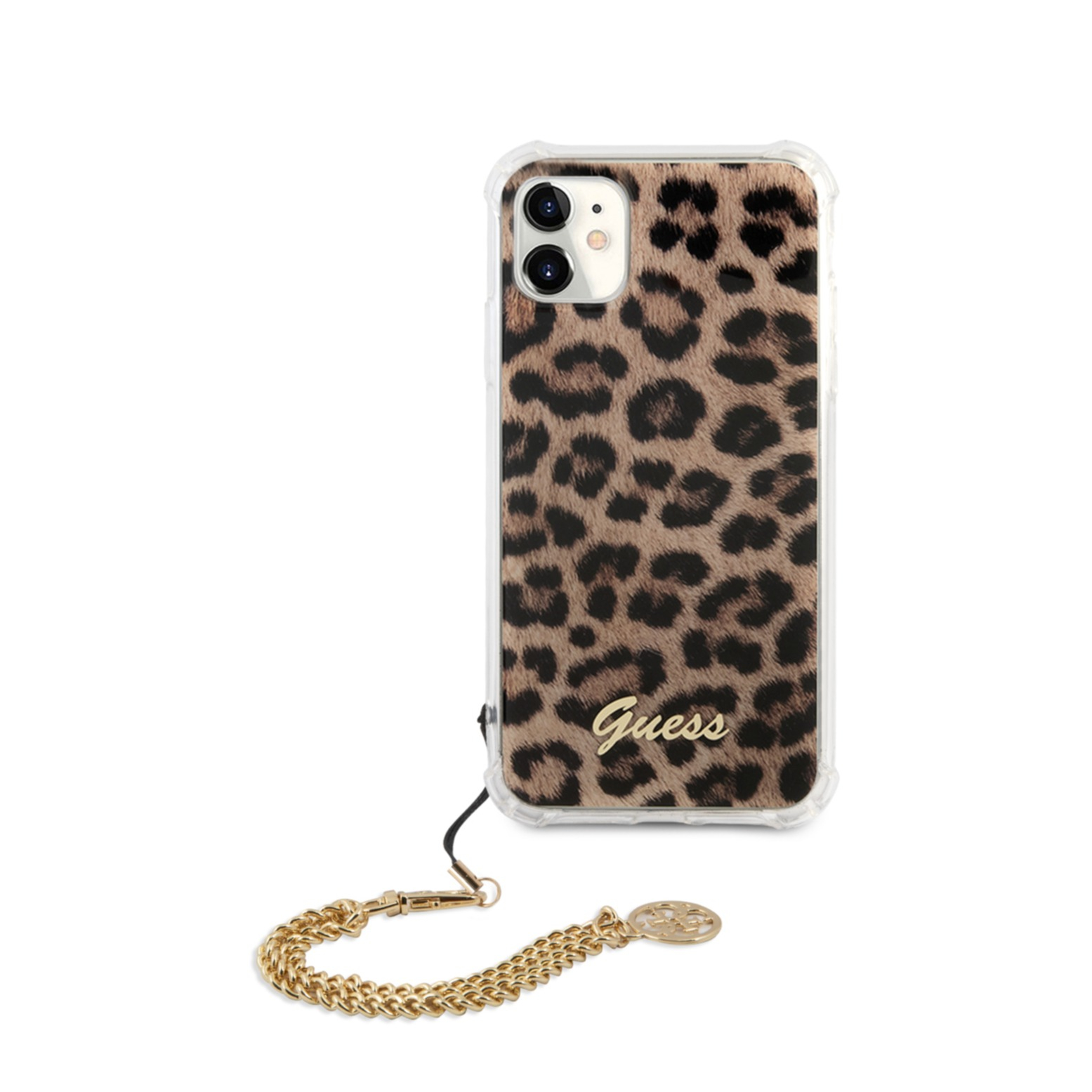 Image of Guess - iPhone 11 Hardcase Hülle Air Cushion Chain Leopard + Trageschlaufe (GUHCN61KSLEO) - Gold bei Apfelkiste.ch