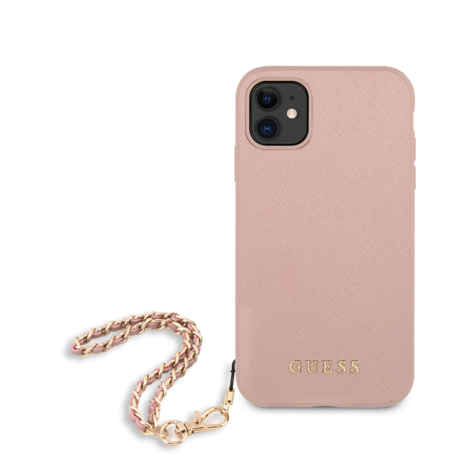 Image of Guess - iPhone 11 Leder Saffiano Hardcase Hülle Chain + Trageschlaufe (GUHCN61SASGPI) - Rosa bei Apfelkiste.ch
