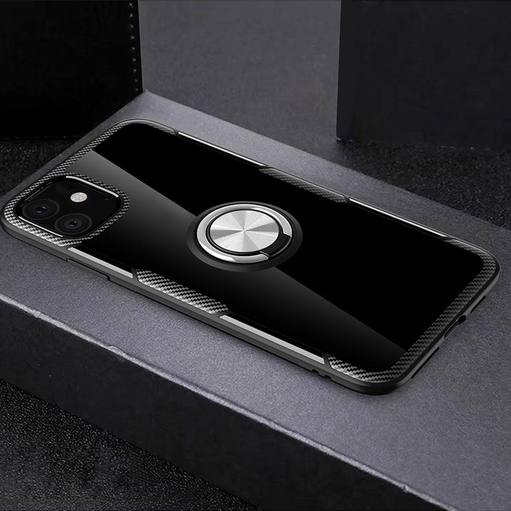 Image of iPhone 11 Hybrid Hardcase Hülle + Magnetischer Kickstand Haltering - Schwarz / Silber bei Apfelkiste.ch