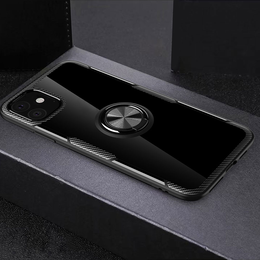 Image of iPhone 11 Hybrid Hardcase Hülle + Magnetischer Kickstand Haltering - Schwarz bei Apfelkiste.ch