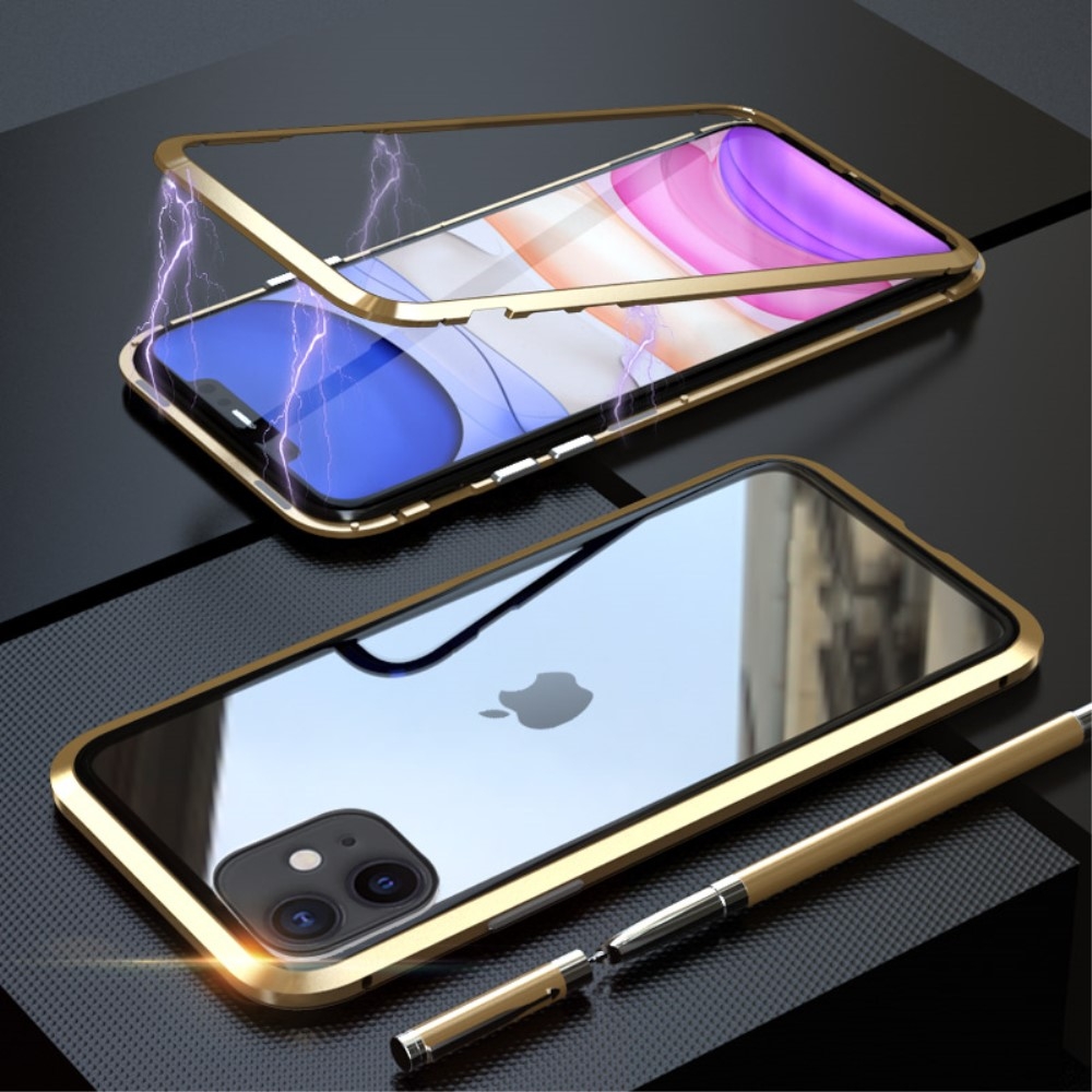 Image of iPhone 11 Magnetische Alu Schutzhülle mit Panzer Glas Backcover (Magnet-Technologie) - Gold bei Apfelkiste.ch
