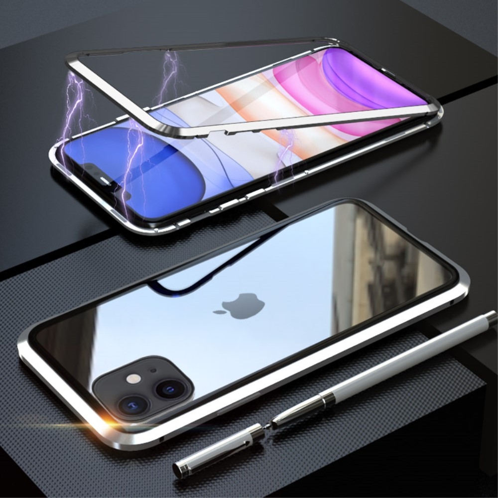 Image of iPhone 11 Magnetische Alu Schutzhülle mit Panzer Glas Backcover (Magnet-Technologie) - Silber bei Apfelkiste.ch