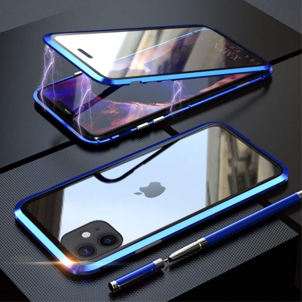 Image of iPhone 11 Magnetische Alu Schutzhülle mit Panzer Glas Backcover + Displayschutz (Magnet-Technologie) - Dunkelblau bei Apfelkiste.ch