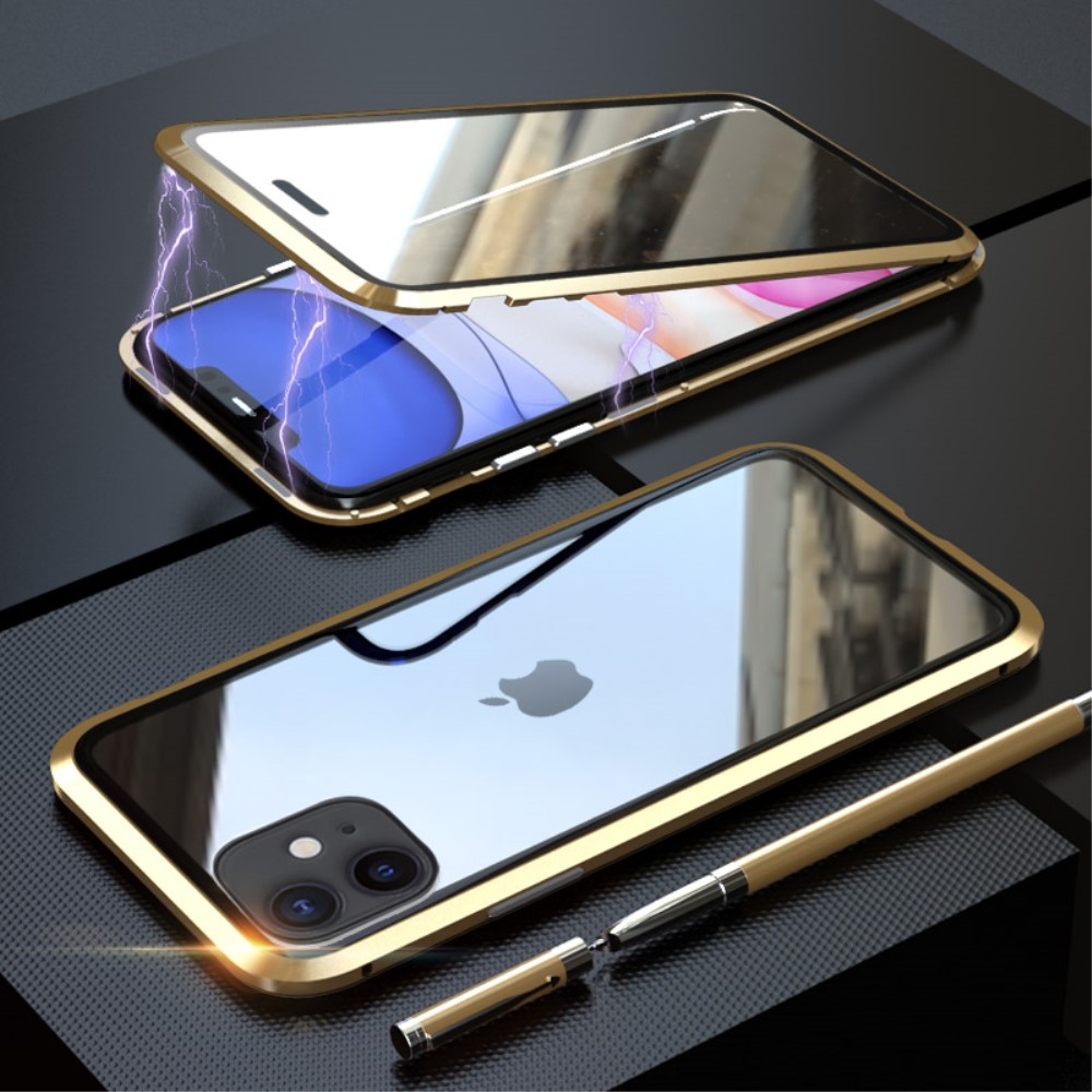 Image of iPhone 11 Magnetische Alu Schutzhülle mit Panzer Glas Backcover + Displayschutz (Magnet-Technologie) - Gold bei Apfelkiste.ch
