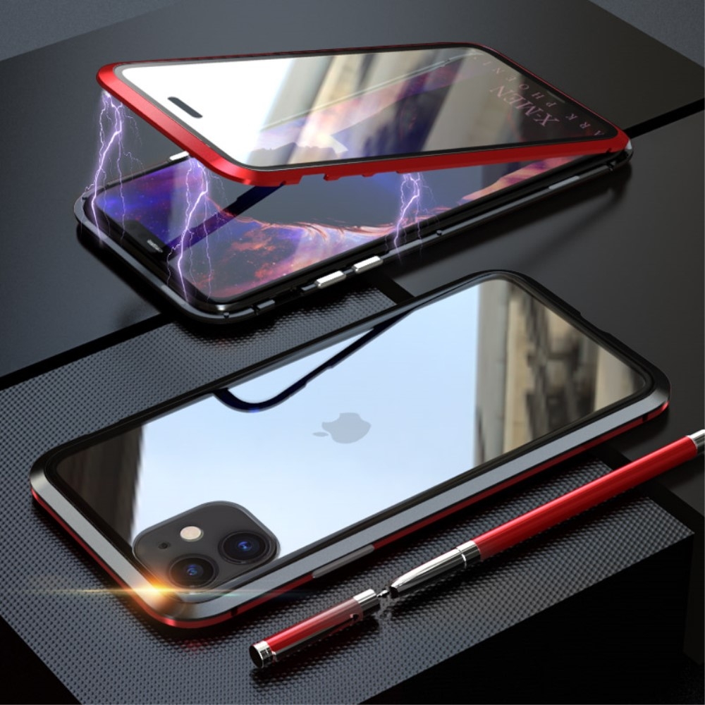 Image of iPhone 11 Magnetische Alu Schutzhülle mit Panzer Glas Backcover + Displayschutz (Magnet-Technologie) - Schwarz / Rot bei Apfelkiste.ch
