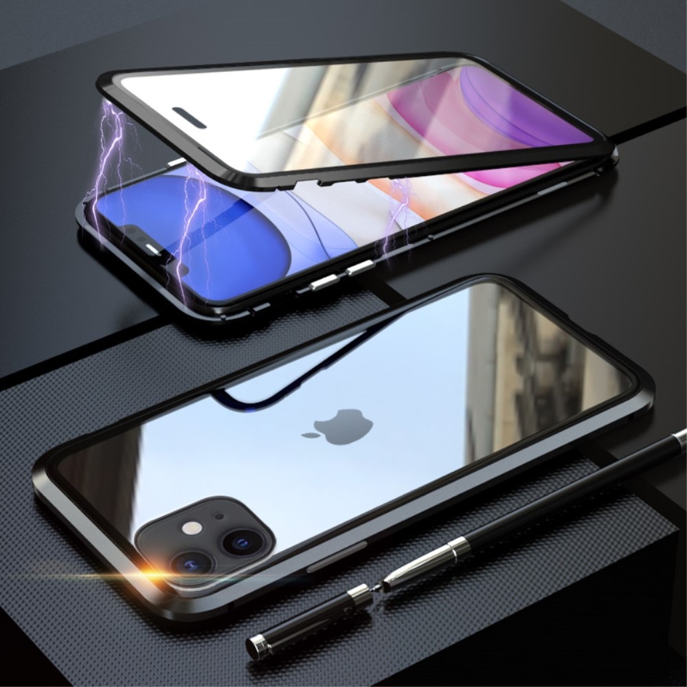 Image of iPhone 11 Magnetische Alu Schutzhülle mit Panzer Glas Backcover + Displayschutz (Magnet-Technologie) - Schwarz bei Apfelkiste.ch