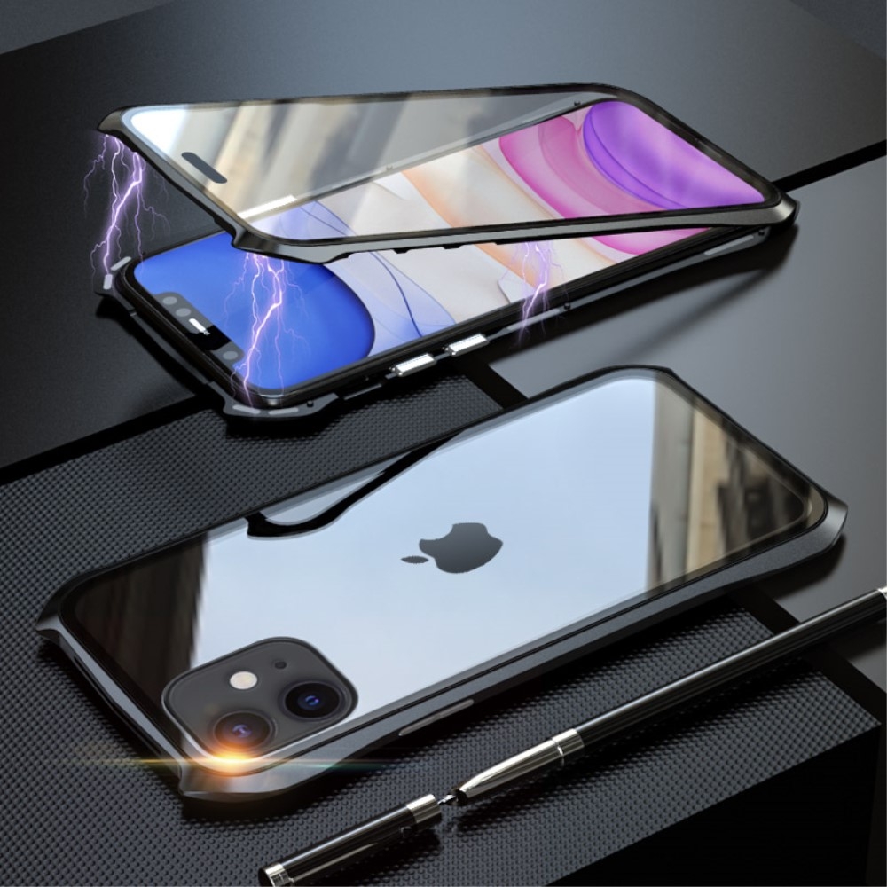 Image of iPhone 11 Magnetische Alu Schutzhülle mit Panzer Glas Backcover mit verstärkten Ecken + Displayschutz (Magnet-Technologie) - Schwarz bei Apfelkiste.ch