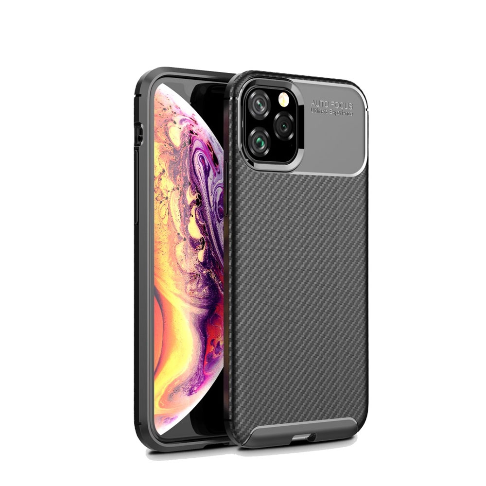 Image of iPhone 11 Pro Gummi Case Schutzhülle mit Air Cushion Fallschutz im Carbon Look - Schwarz bei Apfelkiste.ch
