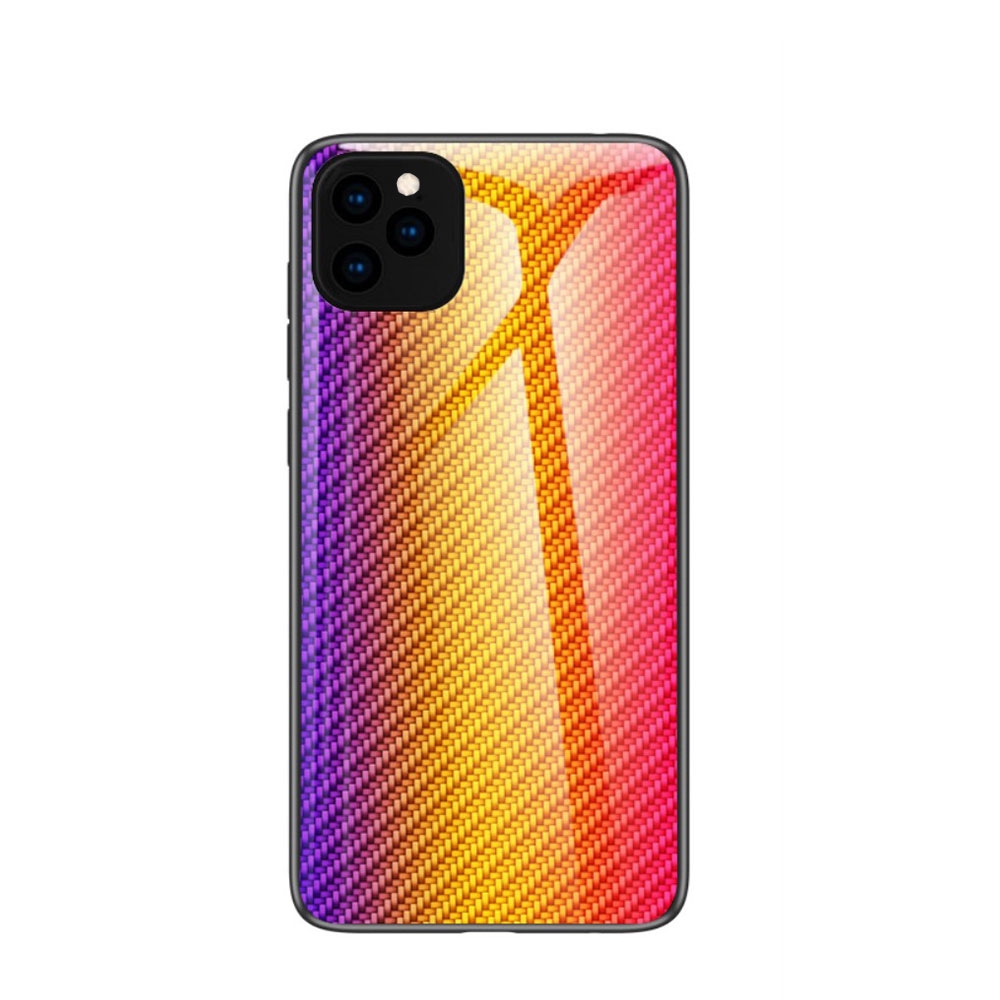 iPhone 11 Pro Hardcase Hybrid Schutzhülle Glas Rückseite im Carbon Look - Gelb / Pink