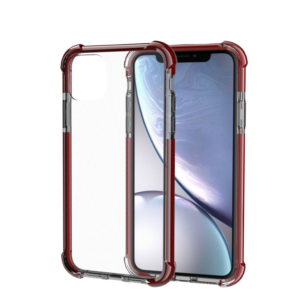 iPhone 11 Pro Hybrid Bumper Hülle mit Air Cushion Fallschutz - Dunkelrot / Transparent