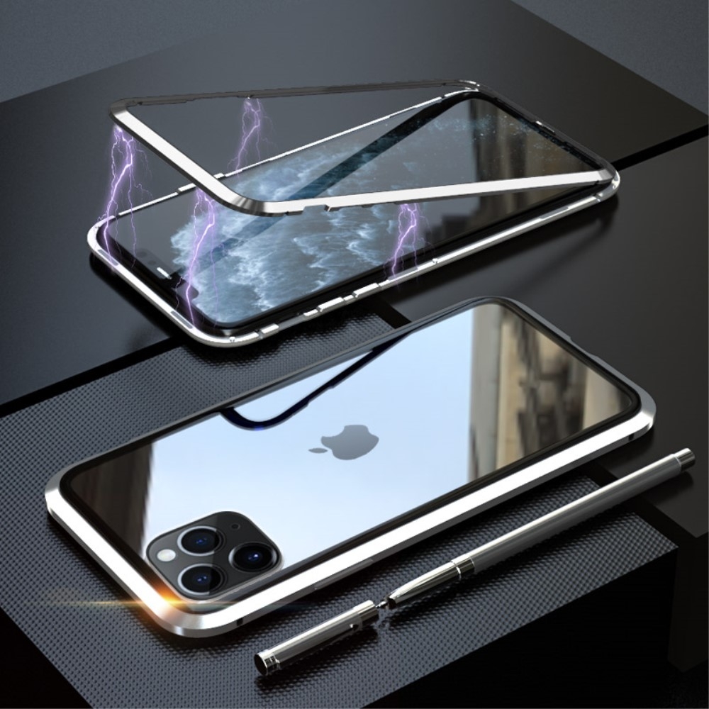 Image of iPhone 11 Pro Magnetische Alu Schutzhülle mit Panzer Glas Backcover (Magnet-Technologie) - Silber bei Apfelkiste.ch