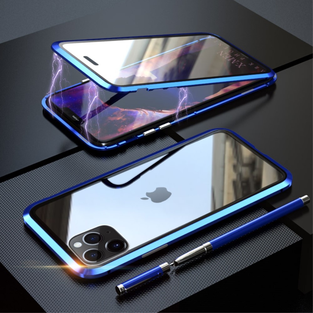 Image of iPhone 11 Pro Magnetische Alu Schutzhülle mit Panzer Glas Backcover + Displayschutz (Magnet-Technologie) - Blau bei Apfelkiste.ch