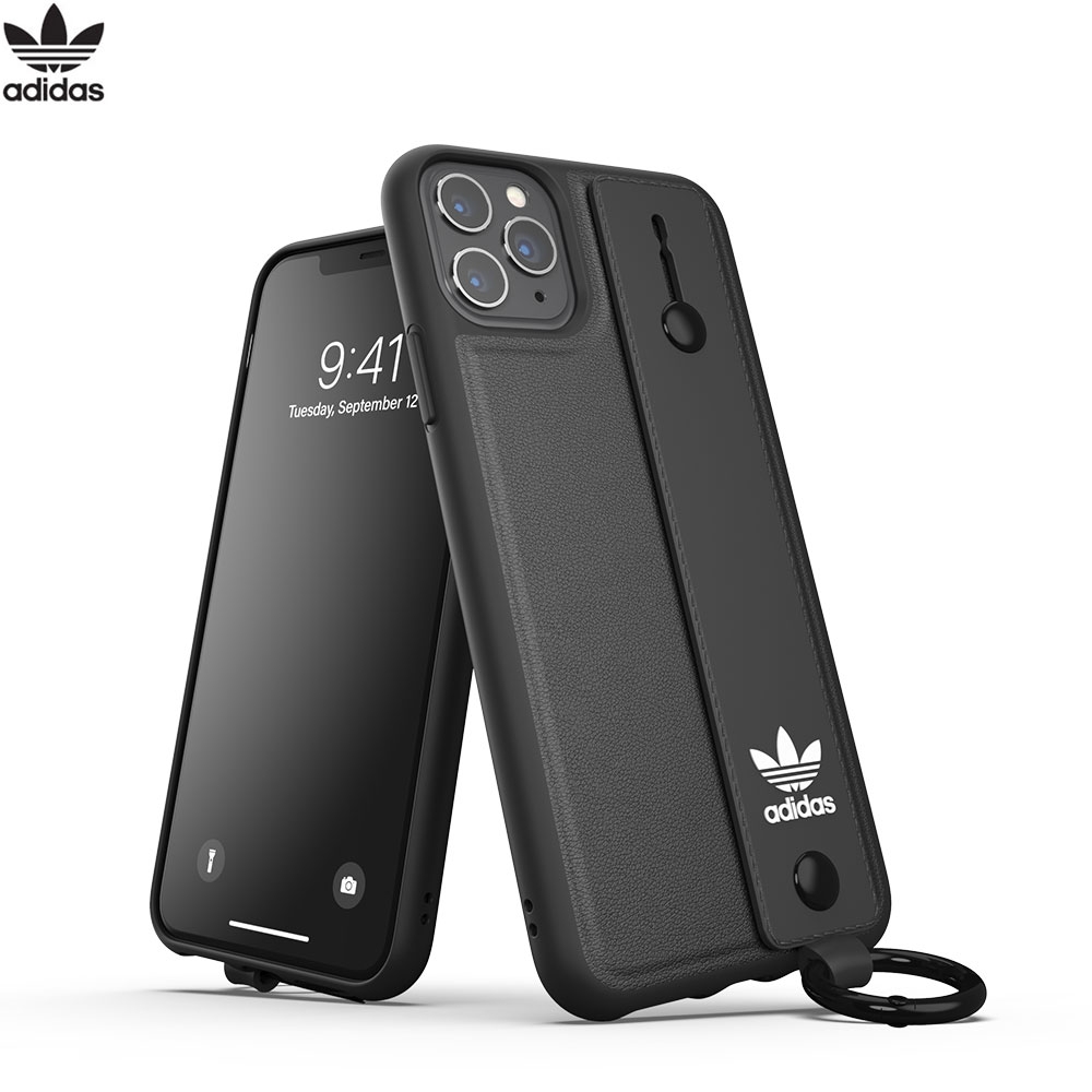 iPhone 11 Pro Max Leder Hülle Hand Strap Grip Case (37606) - Schwarz