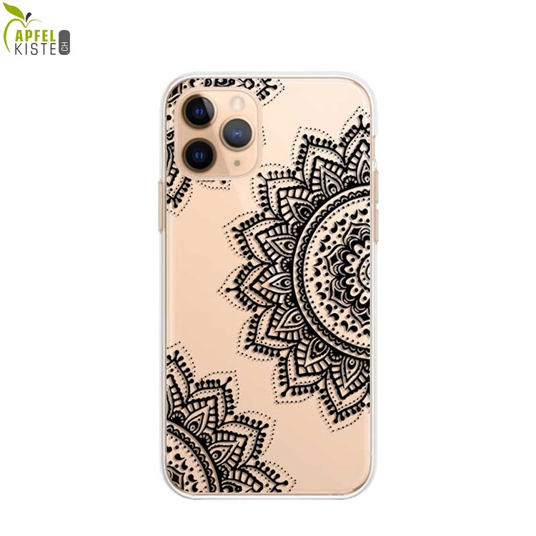 © - iPhone 11 Pro Max Gummi Case Hülle Ultra Thin Henna Mandala - Transparent / Schwarz