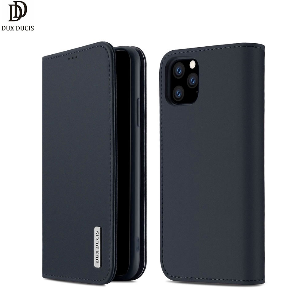 iPhone 11 Pro Max Flip Wallet Cover Echtleder Tasche Wish Series - Dunkelblau