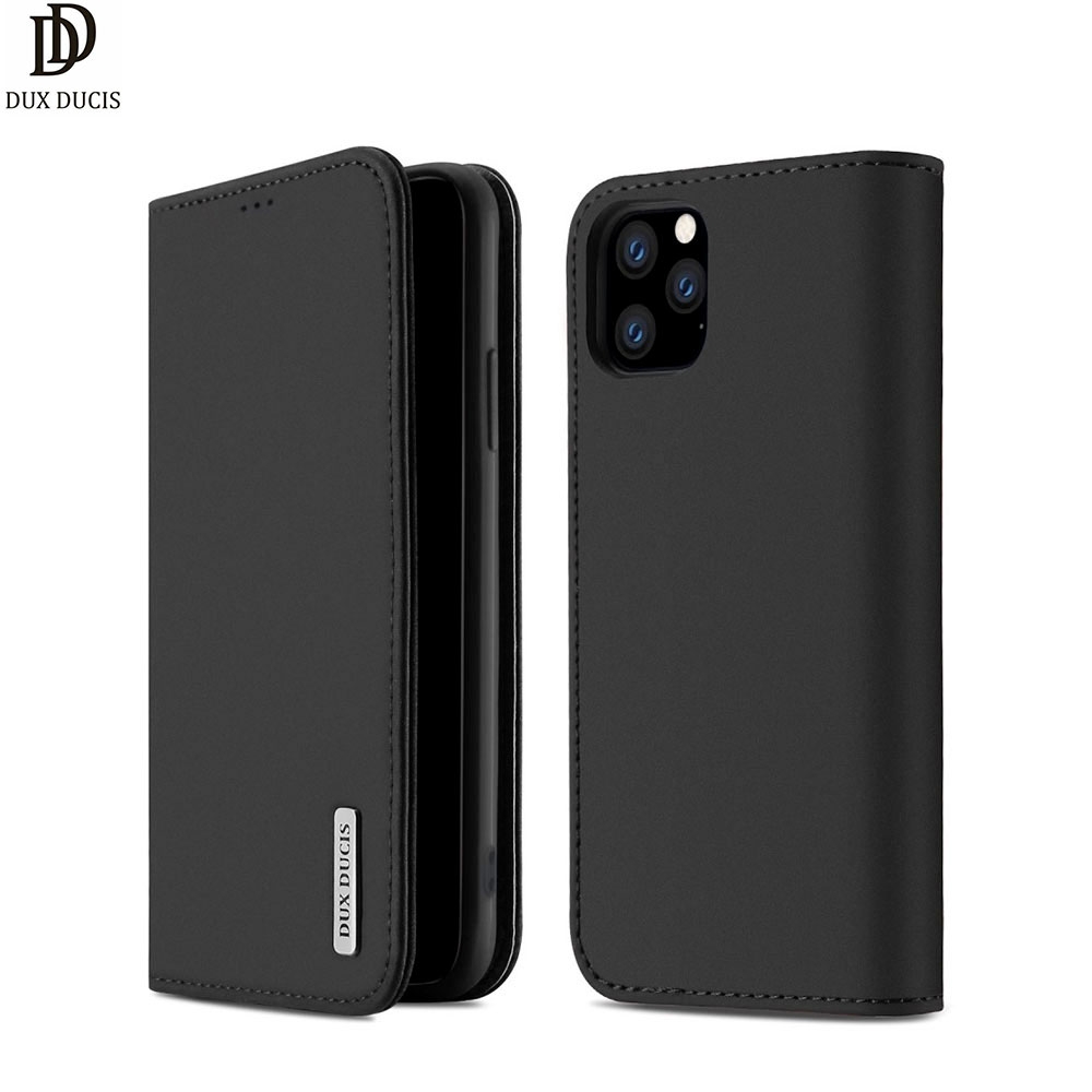 iPhone 11 Pro Max Flip Wallet Cover Echtleder Tasche Wish Series - Schwarz
