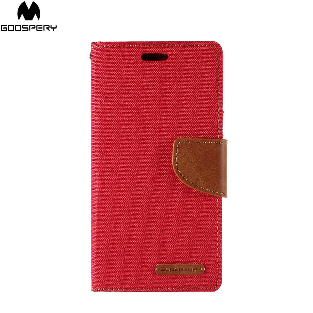 Mercury Goospery - iPhone 11 Pro Max Stoff Tasche Karten Etui Canvas Diary - Rot / Braun