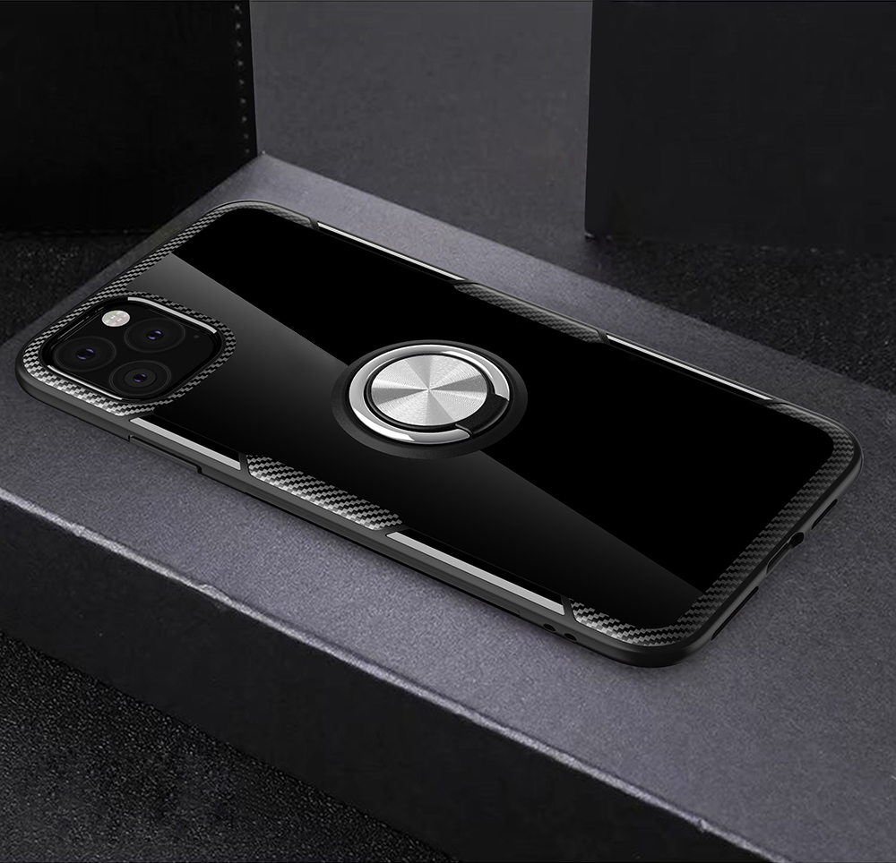 Image of iPhone 11 Pro Max Hybrid Hardcase Hülle + Magnetischer Kickstand Haltering - Schwarz / Silber bei Apfelkiste.ch